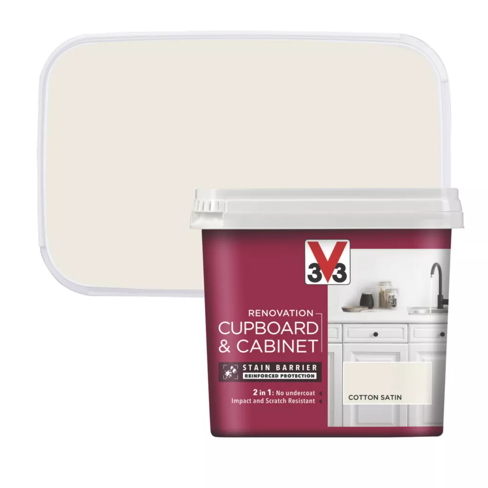 V33 Satin Cotton Off-White Trim Cabinet Paint 750ml 3 V33 Satin Cotton Off-White Trim Cabinet Paint 750ml