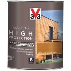 V33 High-Protection Exterior Woodstain Satin Medium Oak 750ml