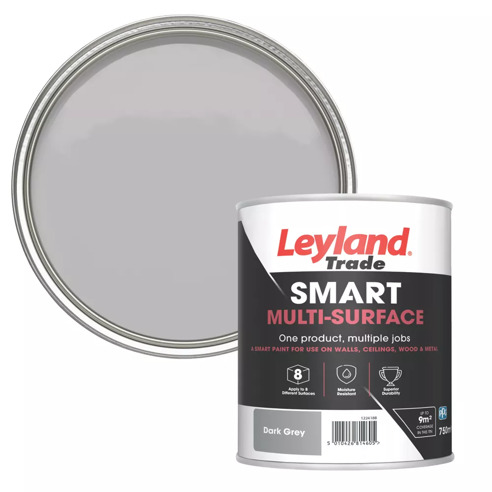 Leyland Trade Smart Eggshell Dark Grey Emulsion Multi-Surface Paint 750ml 3 Leyland Trade Smart Eggshell Dark Grey Emulsion Multi-Surface Paint 750ml
