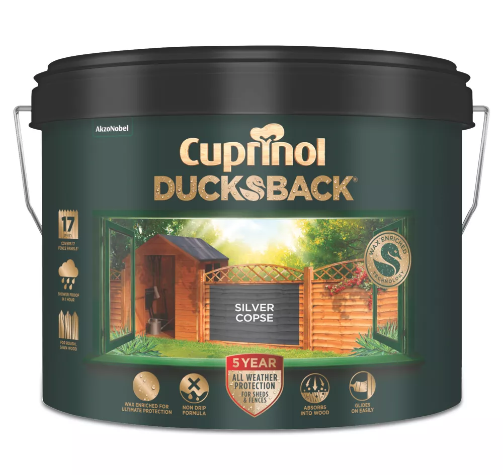 Cuprinol 5-Year Ducksback Water-Based Fence Treatment Silver Copse 9Ltr 4 Cuprinol 5-Year Ducksback Water-Based Fence Treatment Silver Copse 9Ltr - Image 2